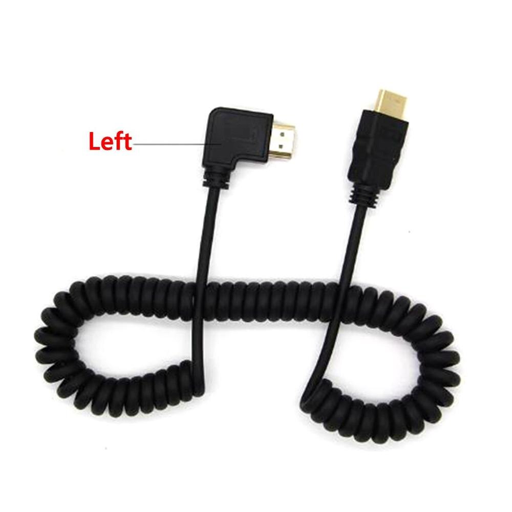 Spring Coiled Spiral Cable 90degree HDTV Male to Male Plug Cable For TV Camera Display 2m HDTV kaben: black