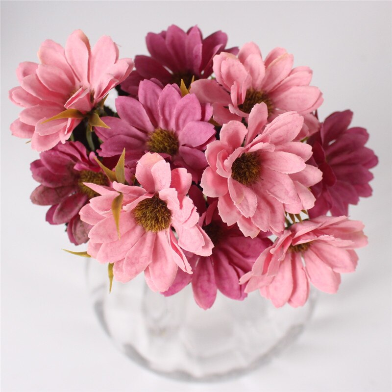 Zijden 5 vork kleine madeliefjesbloem europese stijl herfst 7 kleuren simulatie kunstbloemboeket huwelijksdecoratie thuiskantoor: Roze roos