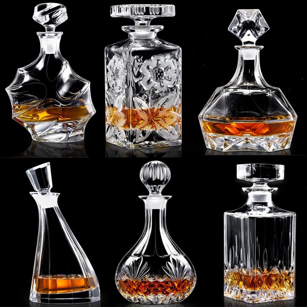 Transparent Whiskey Crystal Wine Glass Lead-free Heat Resistant Beer Brandy Vodka Containers Multi Pattern Drinkware Bar Bottle