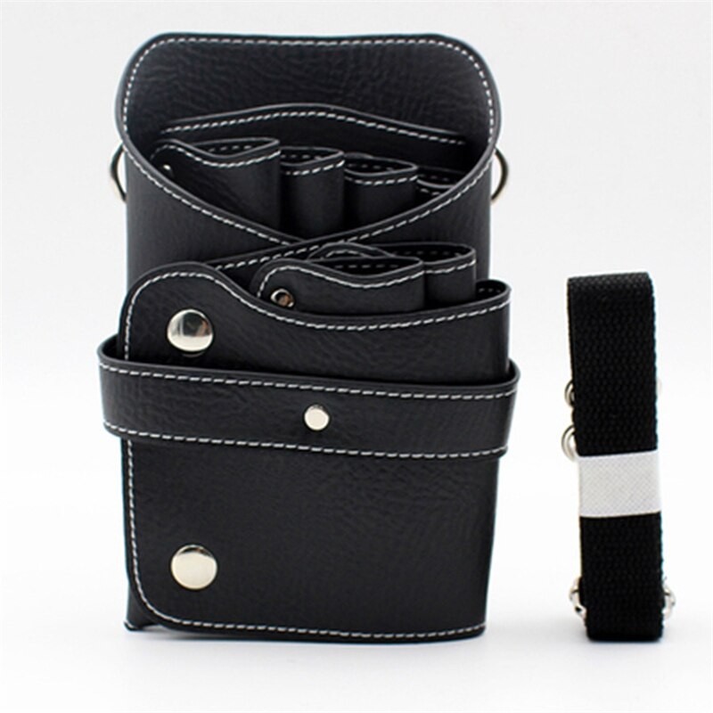 Etui mit gürtelholster für schere, clips, kämme – aufbewahrungstasche aus pu-leder für friseursalons und kosmetikstudios: Schwarz