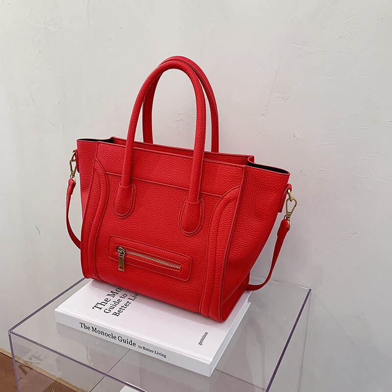 Sac de Shopping pour femmes, sac à lettres doux, fourre-tout à épaule de grande capacité avec loquet pour dames, décontracté: Red