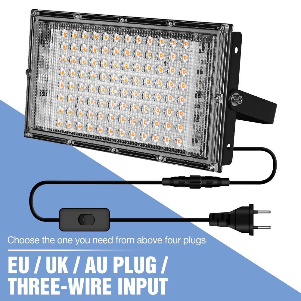Luz LED de espectro completo para cultivo, reflector de plantas, IP65, impermeable, 50W, 220 W, Fitolamp con enchufe de la UE