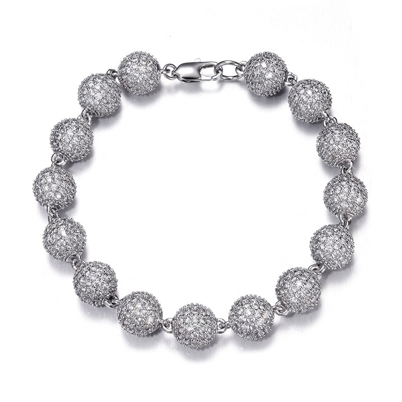 Hip Hop 10MM Bling Iced Out Round AAA CZ Stone Cubic Zirconia Chokers Bracelet For Men Women Jewelry: Silver