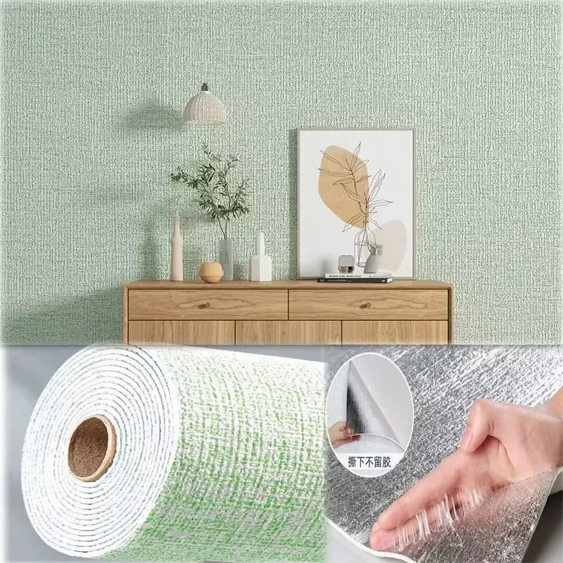 Adhesivo de pared de lino autoadhesivo, papel tapiz, Panel de revestimiento de paredes impermeable para sala de estar, baño, dormitorio, decoración Interior: Amarillo cálido / 16.5㎡