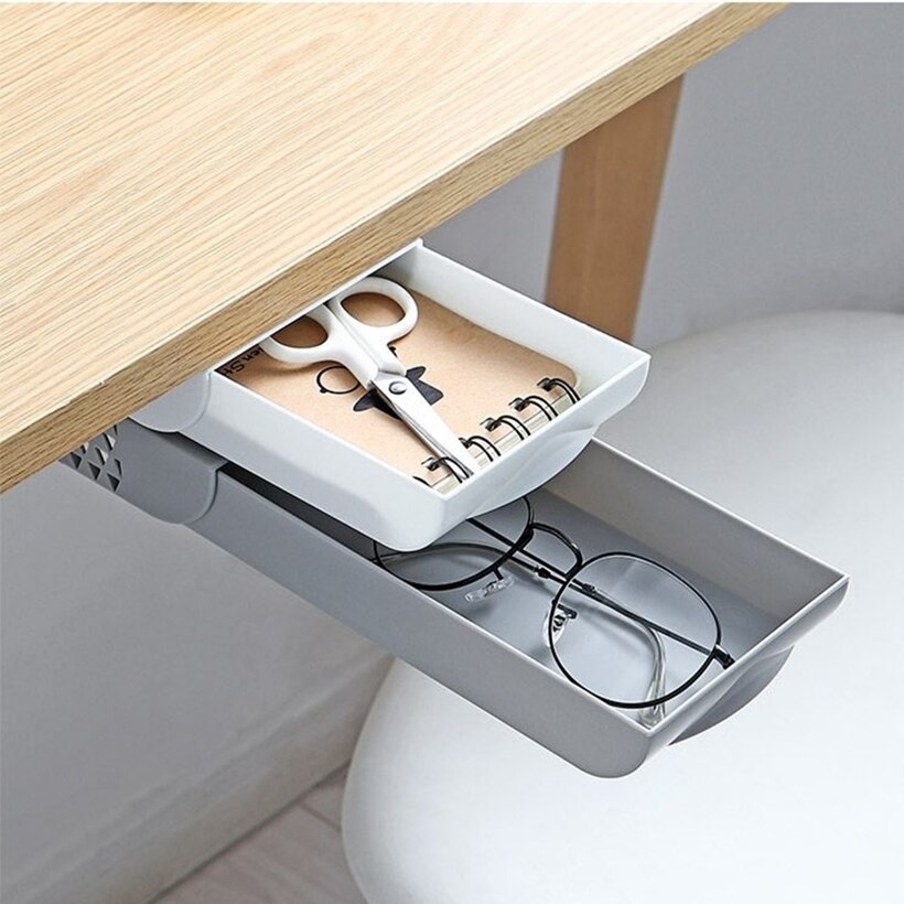 Stackable Hidden Office Drawer Organizer Under Desk Pen Holder Home Stationery Box Space Save