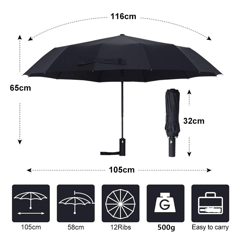 12K Strong Wind Resistant Folding Automatic Umbrella Men Rain Women Parasol Big Umbrellas Business Portable Long Handle Paraguas