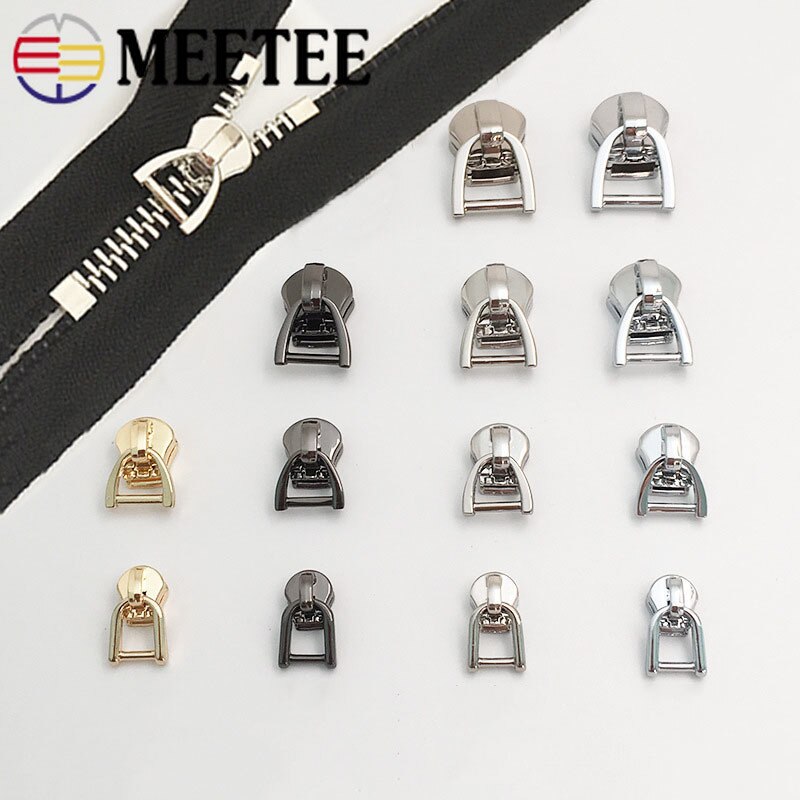 Meetee 10 stk d ring 3#5#8#10#  lynlås skydere til metal lynlås jakke taske lynlås hoved tøj lynlåse reparationssæt gør det selv sytilbehør