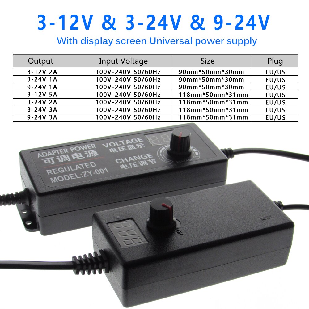 Adjustable Adapter With Display Screen AC to DC 3V-12V 3V-24V 9V-24V Voltage Regulated Power Supply Adatpor 3 12 24V