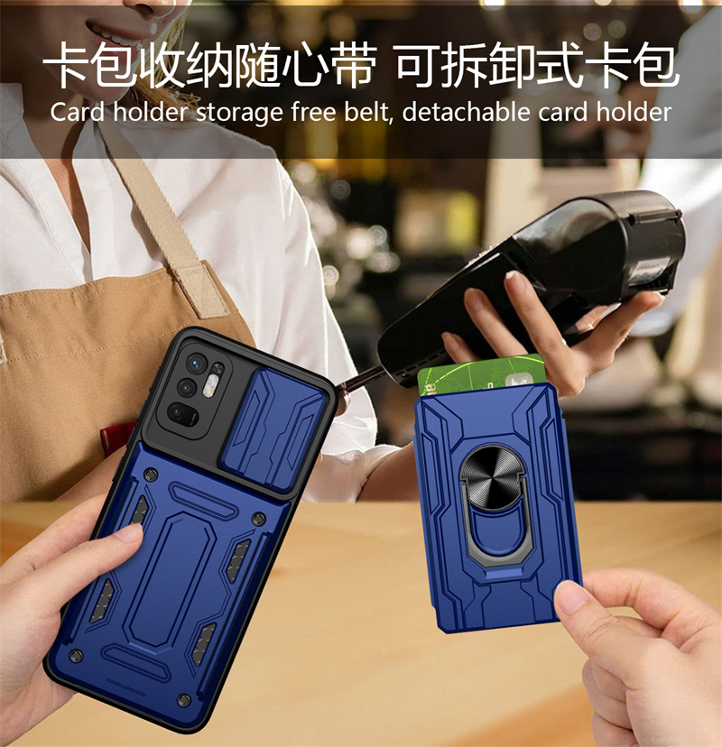 For Xiaomi Poco M3 Pro 5G Case Magnetic Holder Ring Armor Card Slot Phone Cases For Pocophone M3 M 3 Pro Slide Camera Back Cover