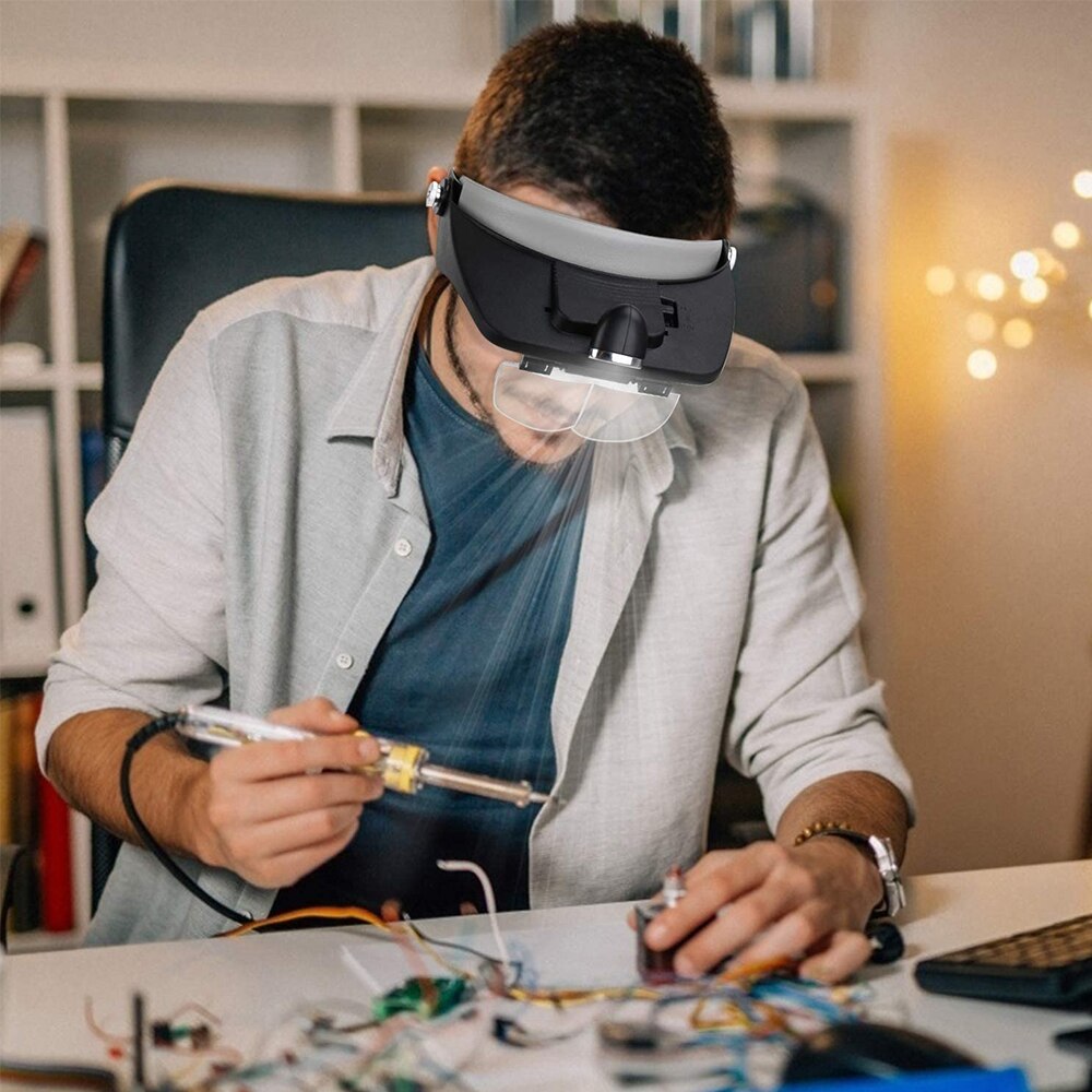 Head Mounted Illuminating Glasses Magnifier with 2 Led Lights 4 Adjustable Lens Loupe Magnifying Glass For Tool Repai Toys