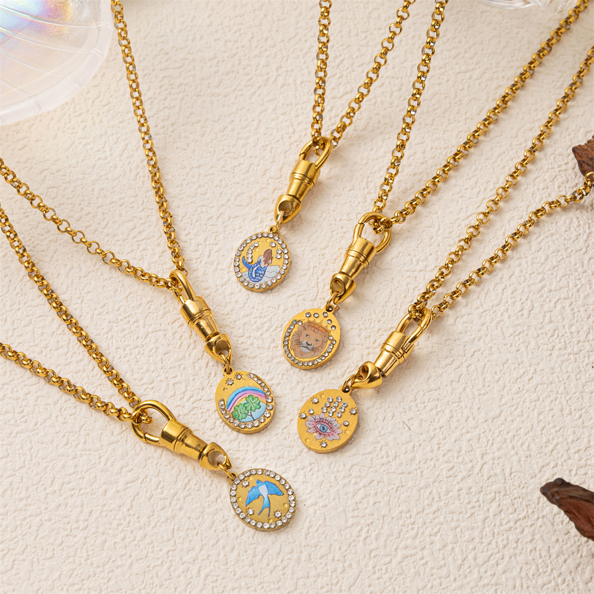 Collier de la série de cartes de tarot, femme amoureuse, guerrier porte-bonheur, gardien, collier de grille de paix, plaqué or, couleur conservée