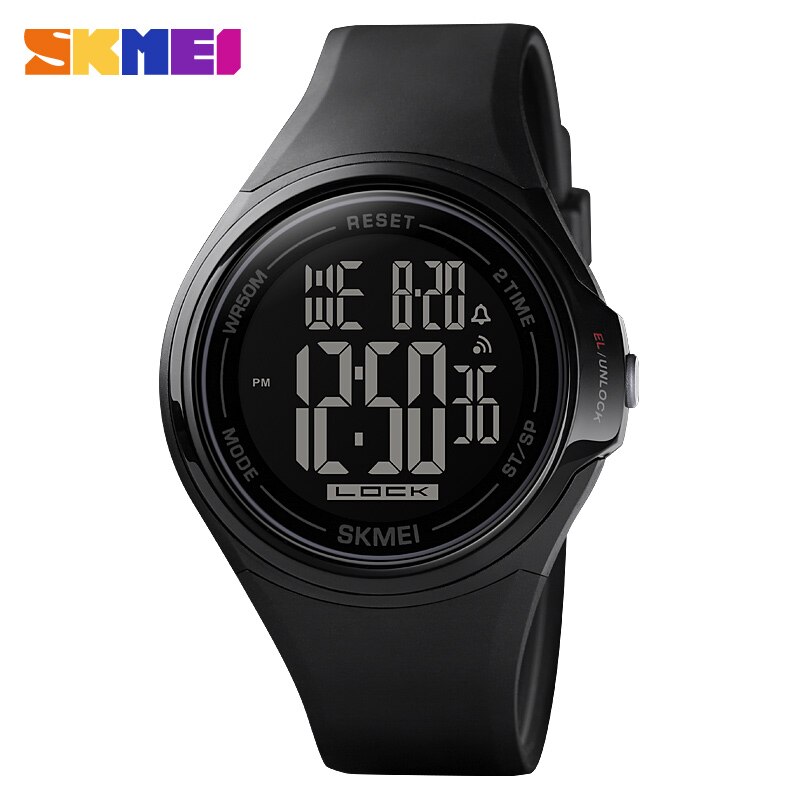 SKMEI Touch Screen Digital Men Watch Waterproof LED Light Alarm Clock Fall-Resistant Sport Watches montre homme 1602: Black