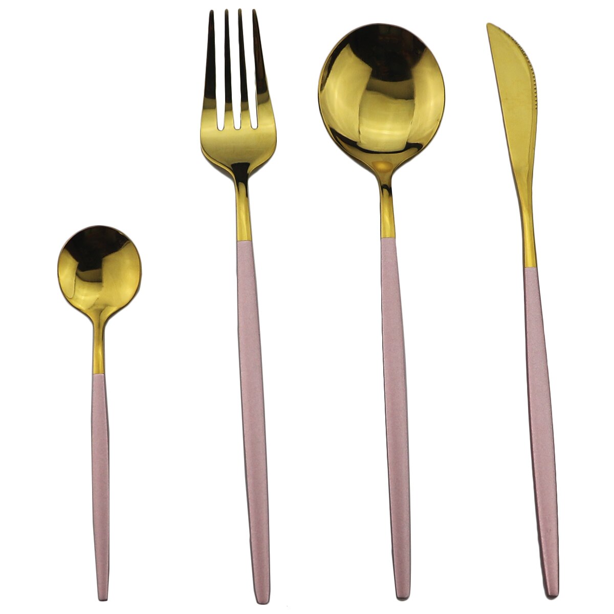 Service de vaisselle rose en acier inoxydable, 16 pièces, couverts dorés, service de table, couteau, fourchette, cuillère, argenterie