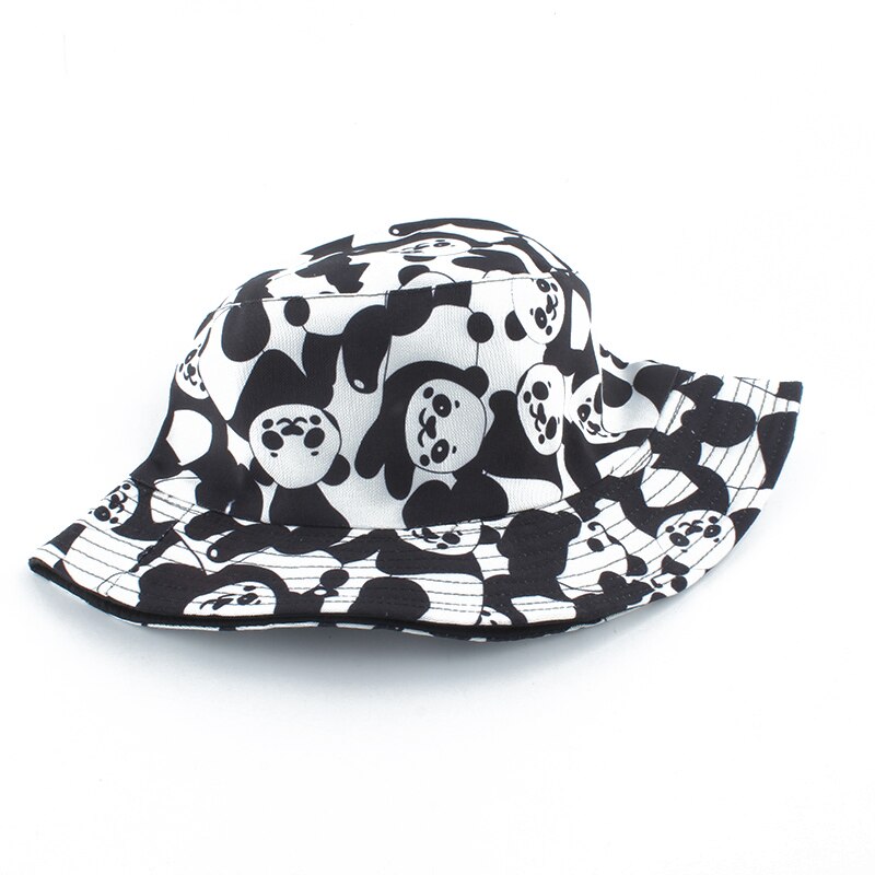 Cartoon Panda Funny Black White Bucket Hat For Men Women Panama Fisherman Caps Summer Cow Print Fishing Bucket Sun Hat