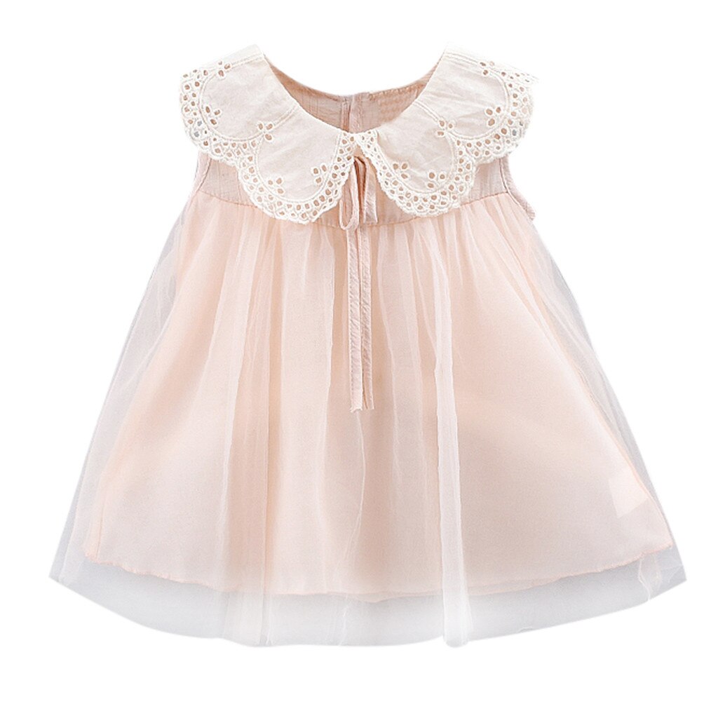 Cute baby girl dress Solid Bow Lace Tulle Party Princess Dress Clothing Pink White Dress for Toddler Kid robe bebe HOOLER: Pink / 6M