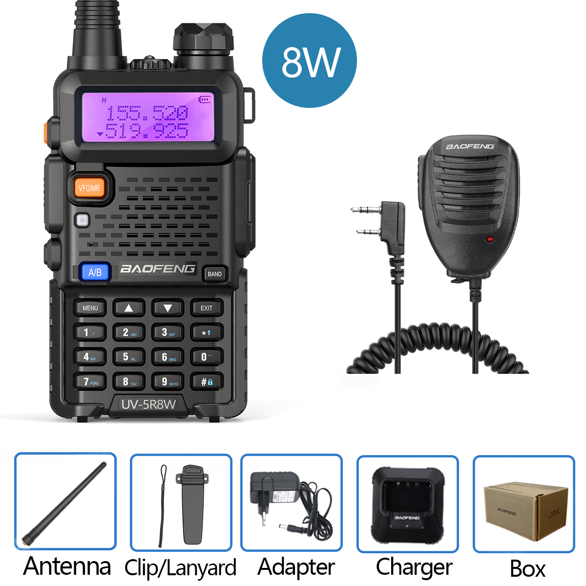 Baofeng Walkie Talkie UV 5R 5W 8W Dual Band Ham Two Way Radio Vhf Uhf FM Radio Handheld Transceiver Jagd 16KM: Lila / American