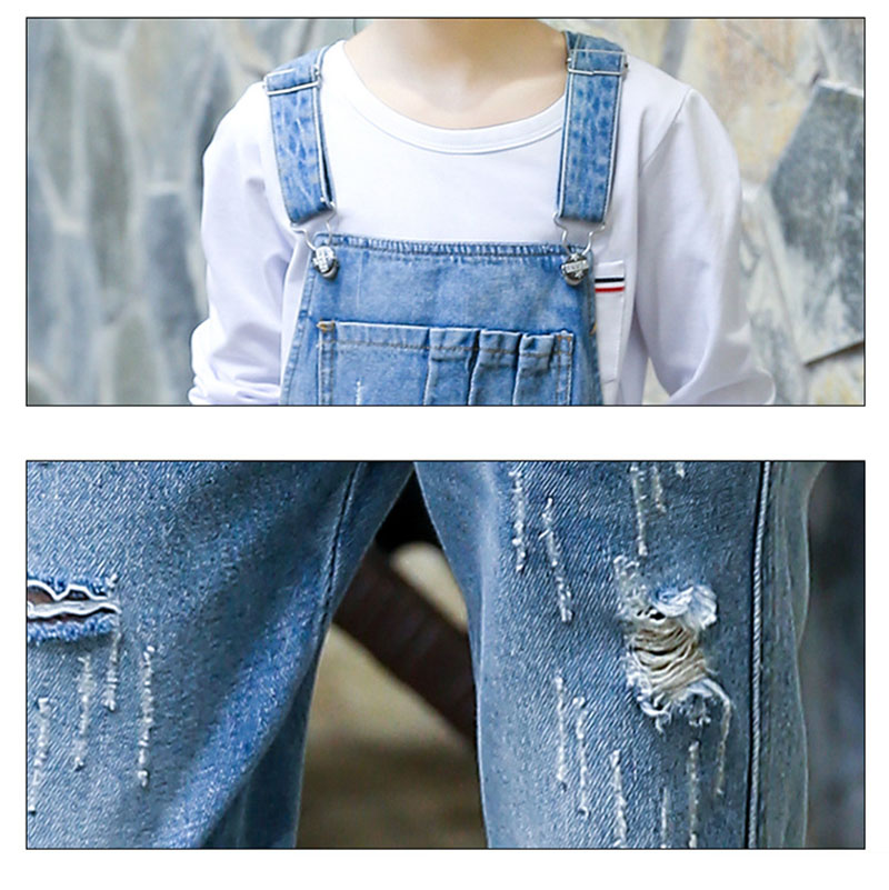 5-14Y Meisjes Denim Overalls Lente Kinderen Jumpsuits Casual Mode Kleding Voor Kinderen Ripped Broek Gewassen Cowboy Jeans Kids J