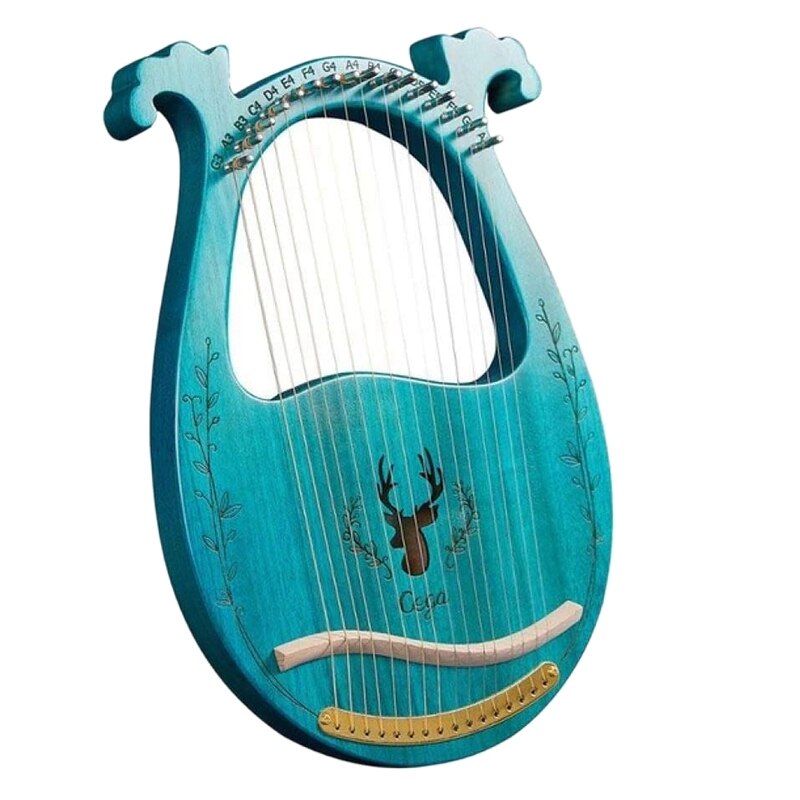 Cega Lyre Harp,16 Metal Strings Harp Mahogany Lyre Harp,Portable Stable Sound Harp for Instrument Lovers: Blue