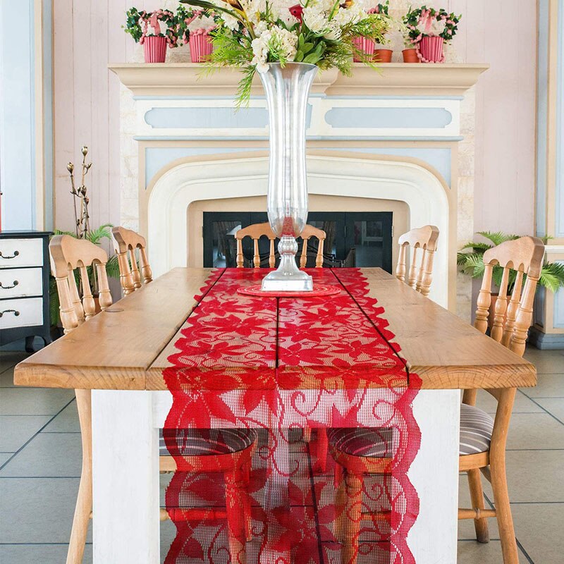 Kerst Rode Bloem Tafelloper Red Lace Tafel Bunting Familie Eettafel Kerst Scène Decoratie Tafelkleed