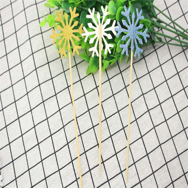 20 stks/set Kerst Cake Topper Papier Hout Bruiloft Handgemaakte Snowflake Cupcake Toppers Kinderen Verjaardagsfeestje Decoratie SUB Sal