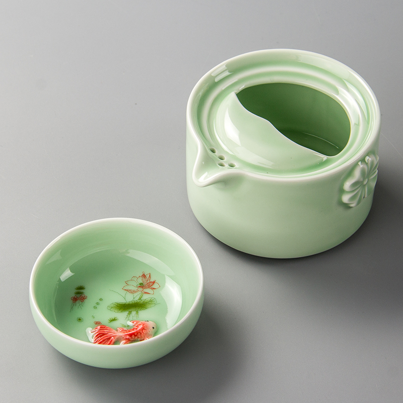 Rejse bærbar tekande quik kop 1 kande 1 kop bil kontor udendørs tekande kung fu fisk kop ven teasets  d036: 2