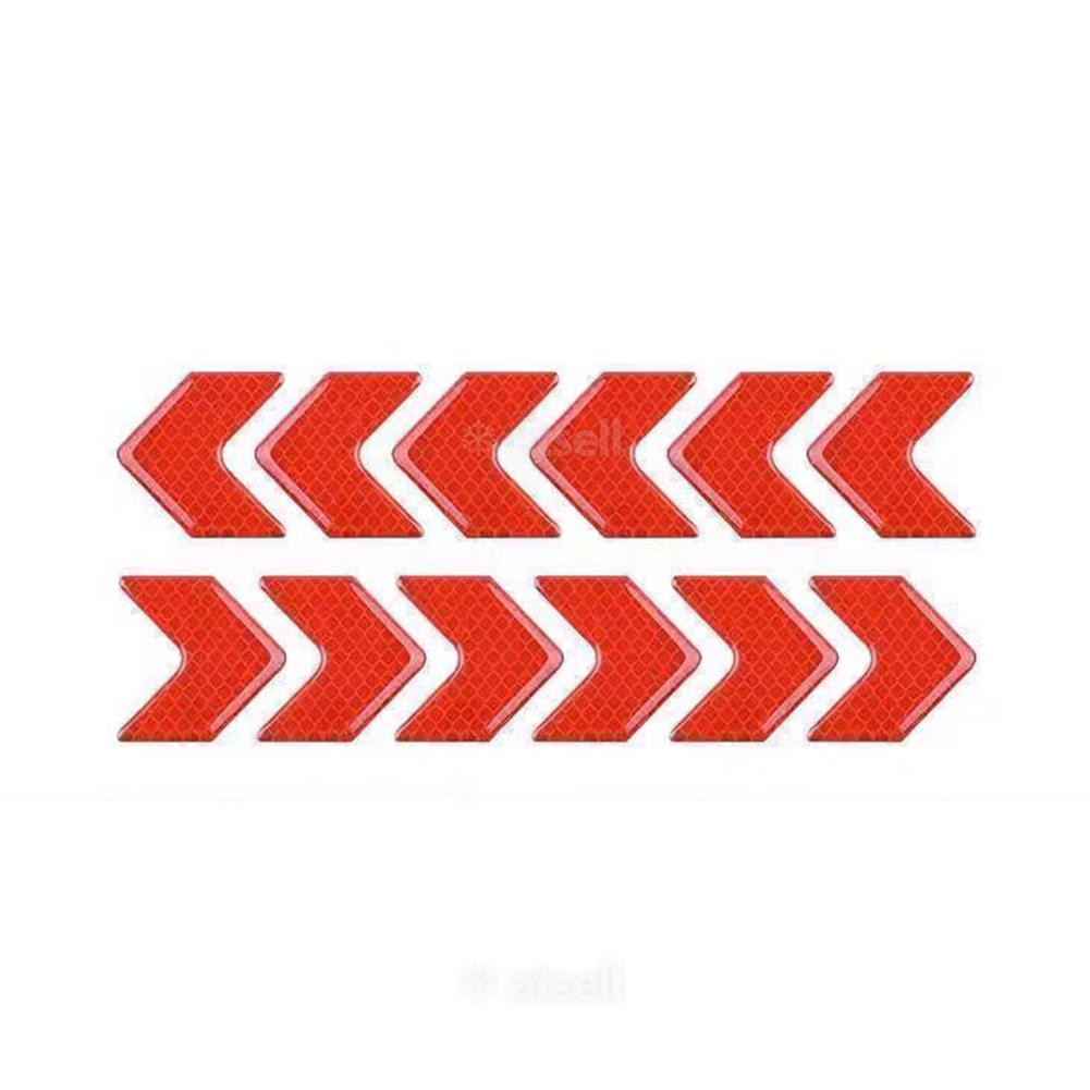 Pegatina reflectante de 12 piezas para coche, pegatinas de advertencia con patrón de flechas para motocicleta, cinta de seguridad para parachoques: Rojo