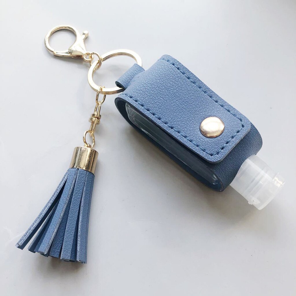 Hand Sanitizer Leder Keychain Halter Reise Flasche Nachfüllbar Container 30ml Flip Wiederverwendbare Flasche mit Quaste Keychain Träger: F