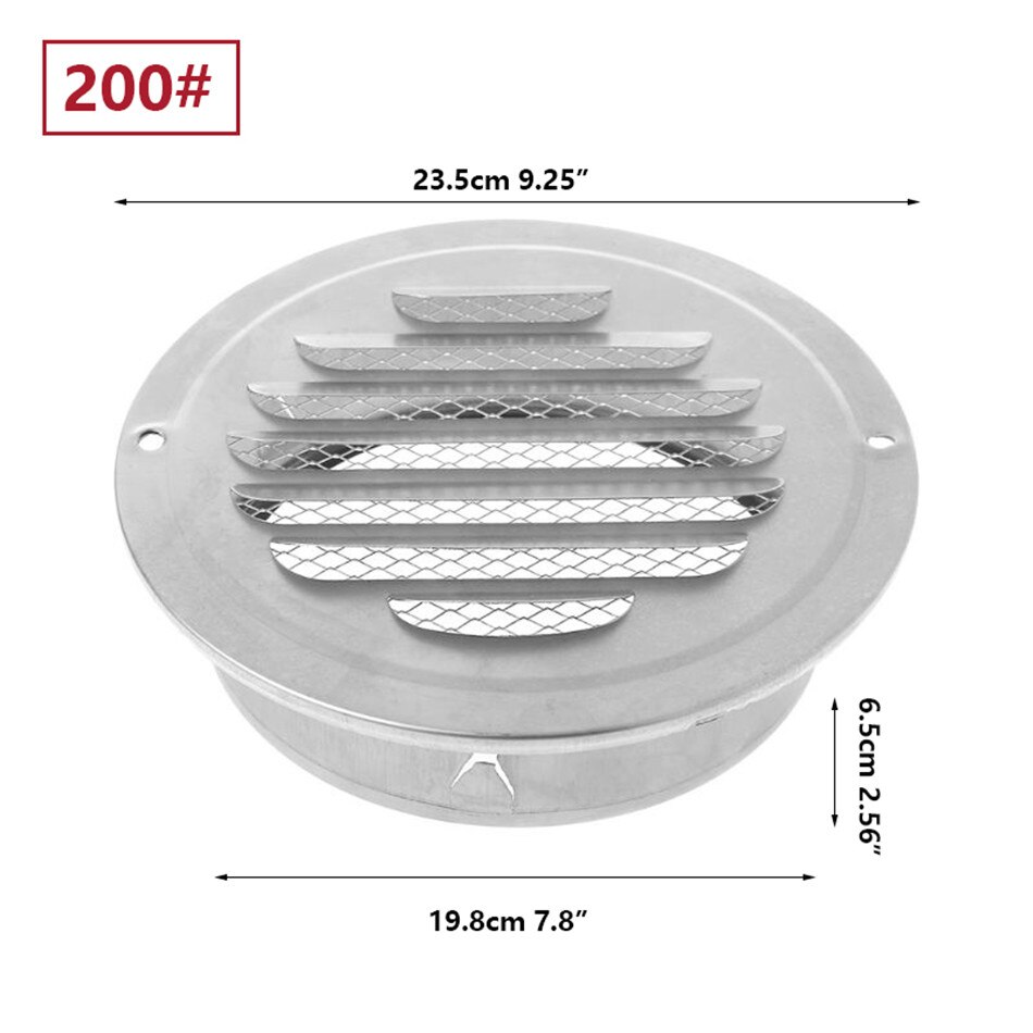VOGVIGO Stainless Steel Exterior Wall Air Vent Grille Round Ducting Ventilation Grilles 70/80/100/120/150/160/180/200mm Air Vent: 200mm