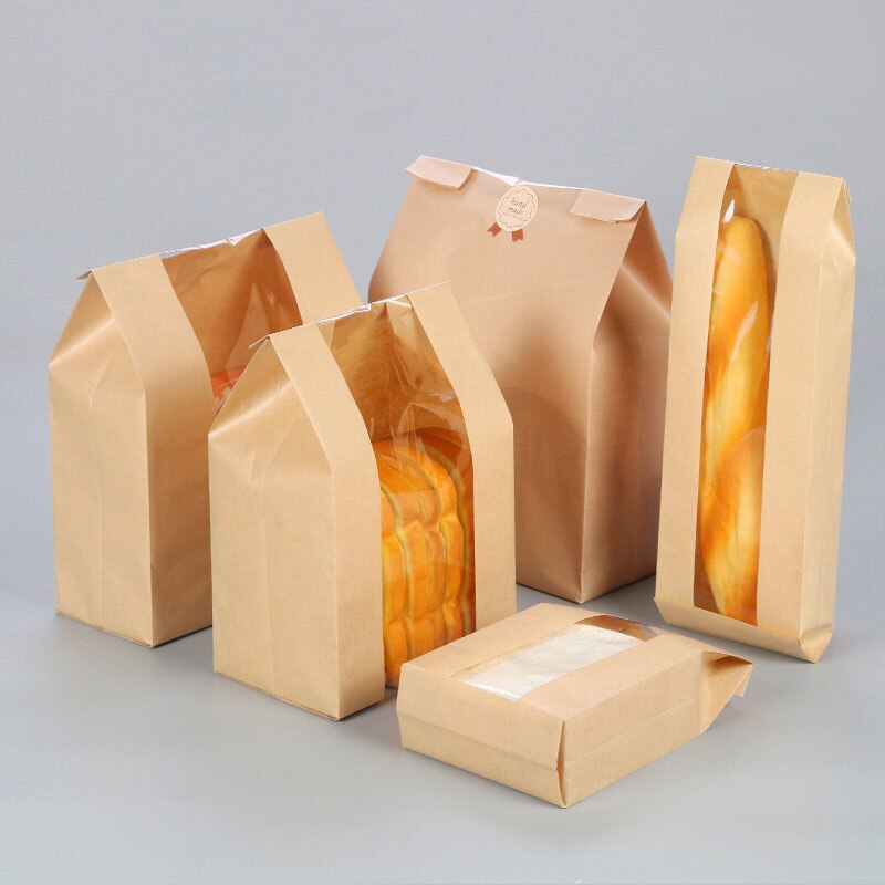 5pcs Kraft Paper Bag Bags Packaging Biscuit Candy Food Cookie Bread Seen Snacks Baking Takeaway Bags Packaging Paper Bag