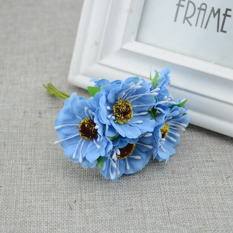 6 Stks/partij Cherry Blossom Kunstbloemen Trouwauto Vaas Voor Thuis Decoratie Bruid Boeket Handgemaakte Zijden Planten: blue