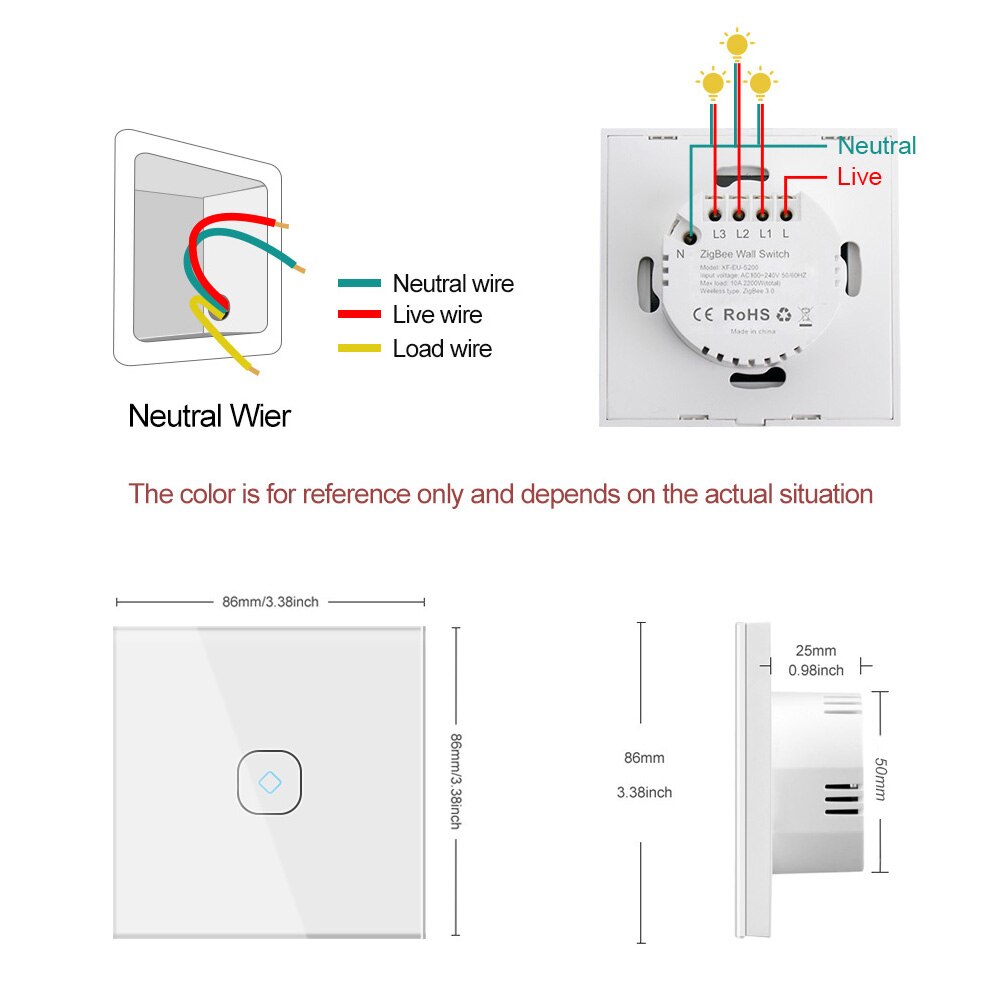 LELLKI Zigbee Smart Light Switch 10A EU Wall Touch Switch Relay Zero Line Remote Control Wireless Alexa Hue SmartThings