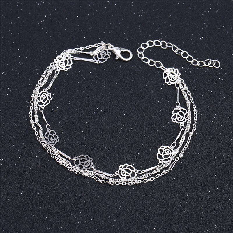 925 bijoux en argent Rose fleur bracelets de cheville pour femmes Vintage pieds nus sandale déclaration Bracelet pied Boho bijoux 3B150