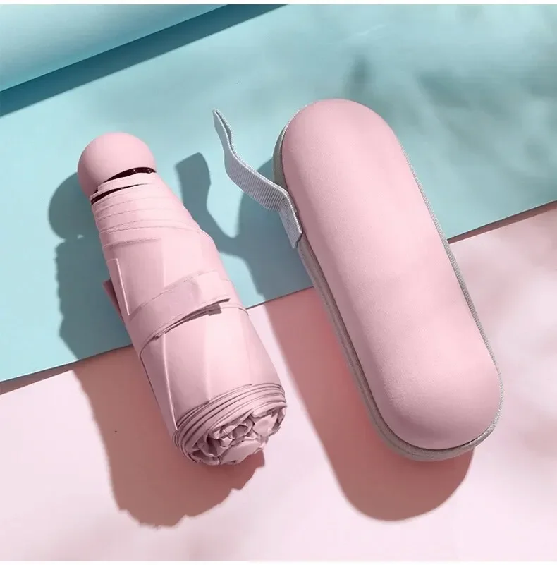 6-Ribs Sun Umbrella Portable Mini Umbrella Sun Protection Capsule Umbrella Parasol with Box UV Folding Pocket: Pink