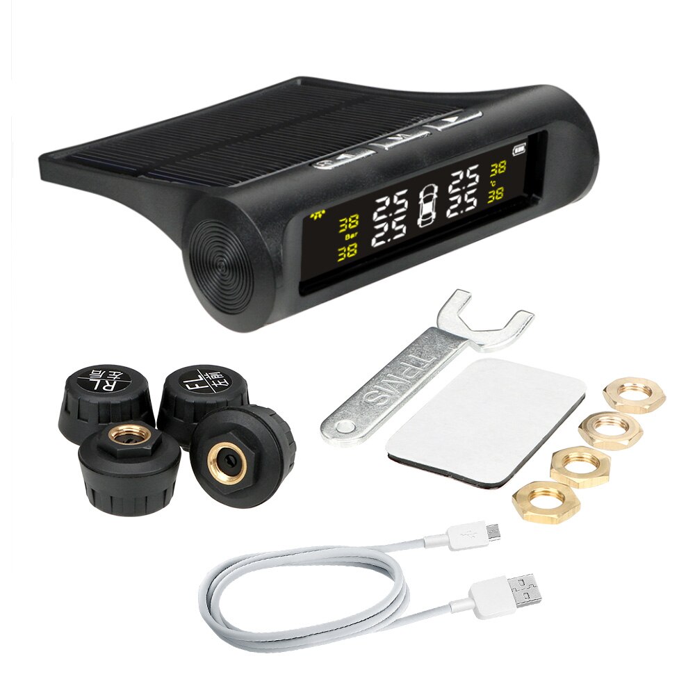 Car Tyre Pressure Monitor Temperature Warning Fuel Save Solar TPMS Tire Pressure Monitoring System With 4 External Sensors: D External sensor