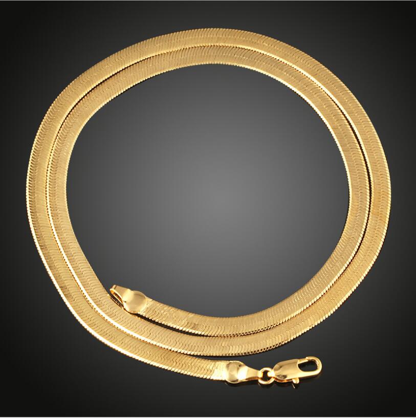 7mm 10mm hombres hiphop Acero inoxidable Color oro cadena plana serpiente mujeres joyería collar: 7mm / 30inch