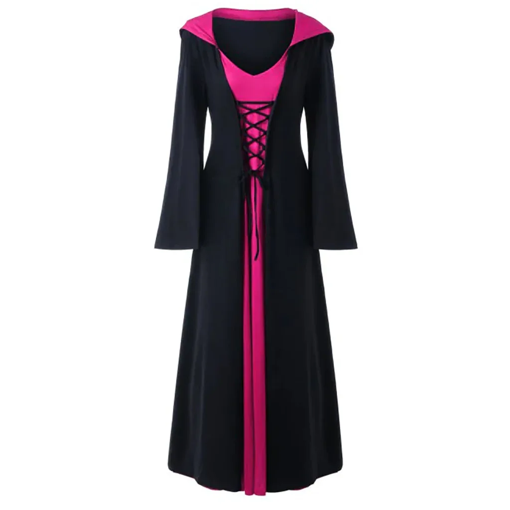 Trajes de cosplay de bruxa de Halloween para mulheres, robe de vampiro à capuche medieval: 5XL / Azul