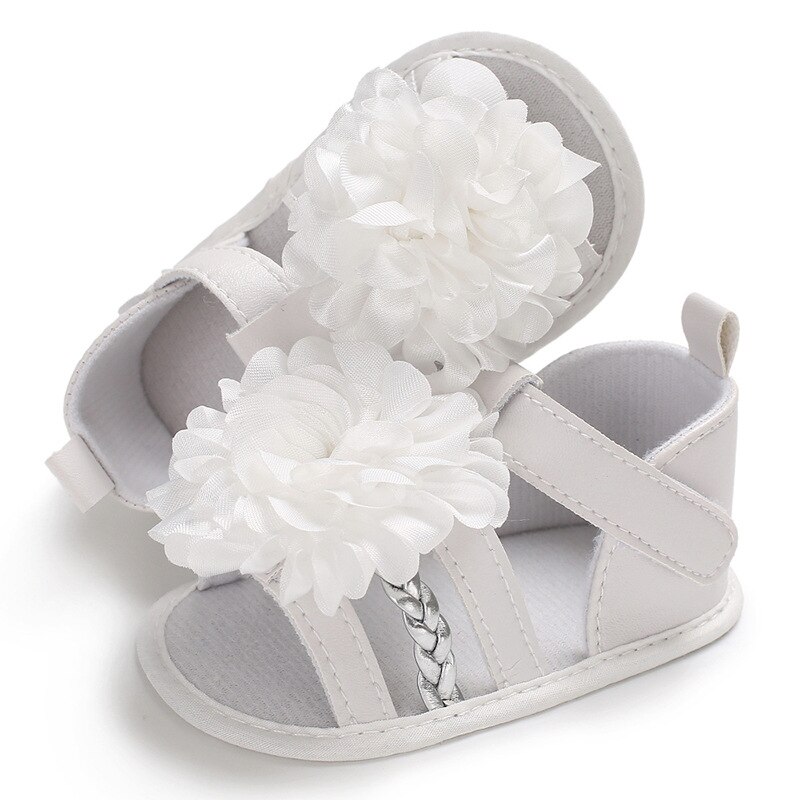 Sandalias de bebé de verano, sandalias de punto con flores grandes para niñas, zapatos de cuna suaves, zapatos de playa a la para niños