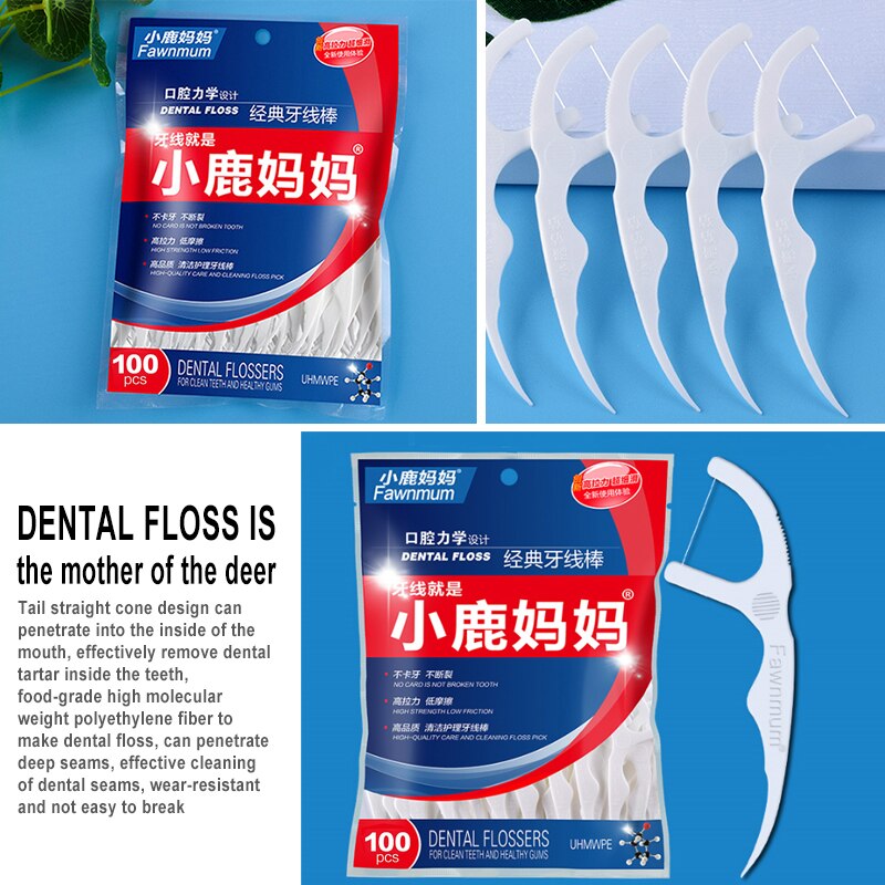 100 Stks/set Utility Tandheelkundige Floss Sticks Tand Picks Tanden Plaque Remover Interdentale 2 In 1 Tanden Borstel Oral Care tool