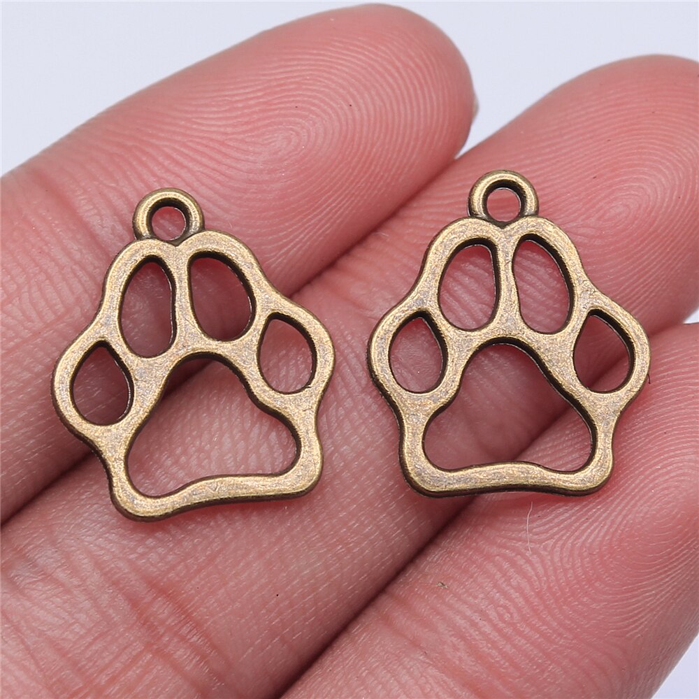 WYSIWYG 20pcs 19x17mm 3 Colors Antique Gold Antique Silver Color Antique Bronze Hollow Dog Paw Charms For Jewelry Making: Antique Bronze Plated