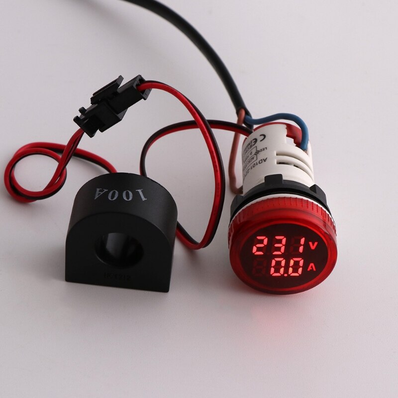 Digital Voltmeter Amperemeter 22mm Runde AC 50-500V 0-100A Spannung Volt Ampere-Monitor