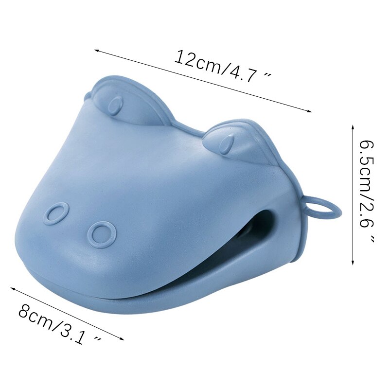 Thicken Oven Mitt Microwave Heat Resistant Gloves Cartoon Hippo Hand Clip Household Anti-Scald Gloves Pot Clip Oven Mitts: 1pc blue