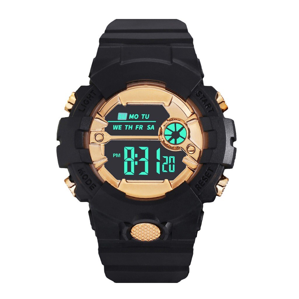 Mode Waterdichte Horloge Jongen Lcd Digitale Stopwatch Datum Rubber Sport Polshorloge Beweging Horloges: GD