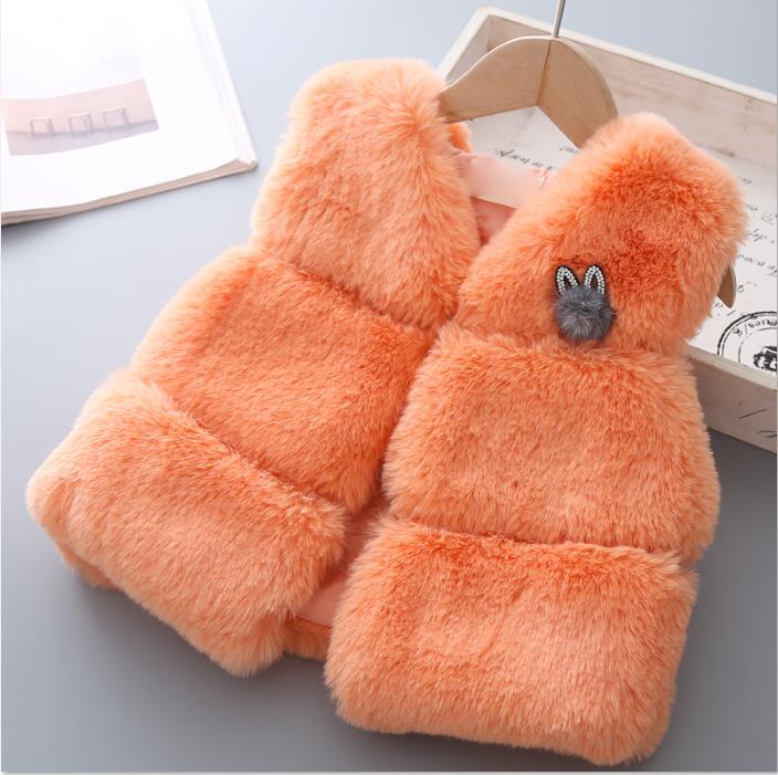 Baby Winter Bont Vest Kinderen Warme Jas Voor Meisje Kids Faux Fur Vest Mouwloze Bovenkleding 2 3 4 jaar Kleding: orange / 12m