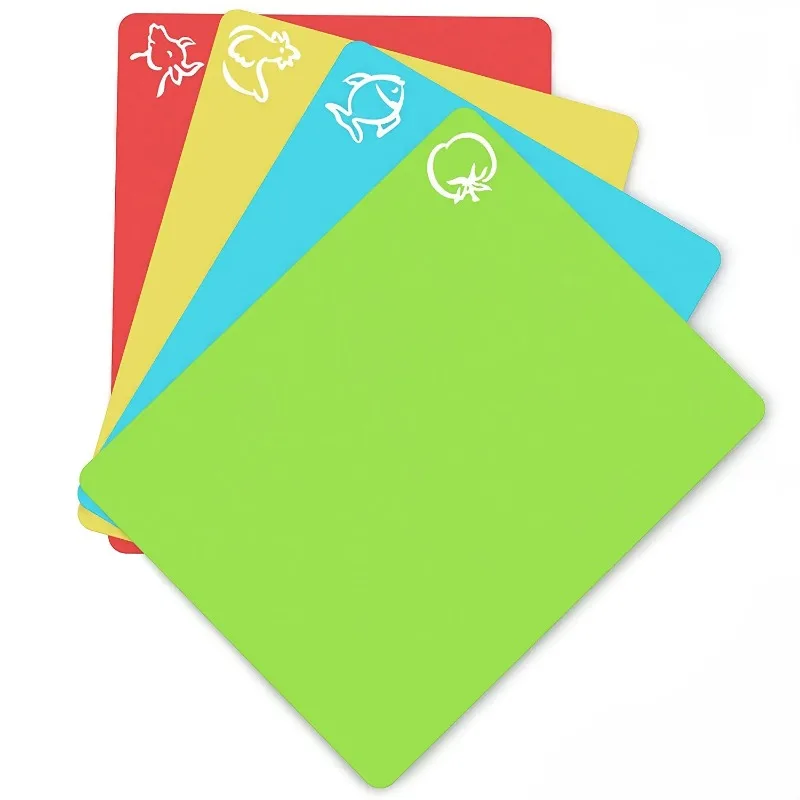 Tablas de cortar flexibles, tablas de plástico sin BPA para cocina, tapete de corte antideslizante para carne y verduras con iconos de alimentos
