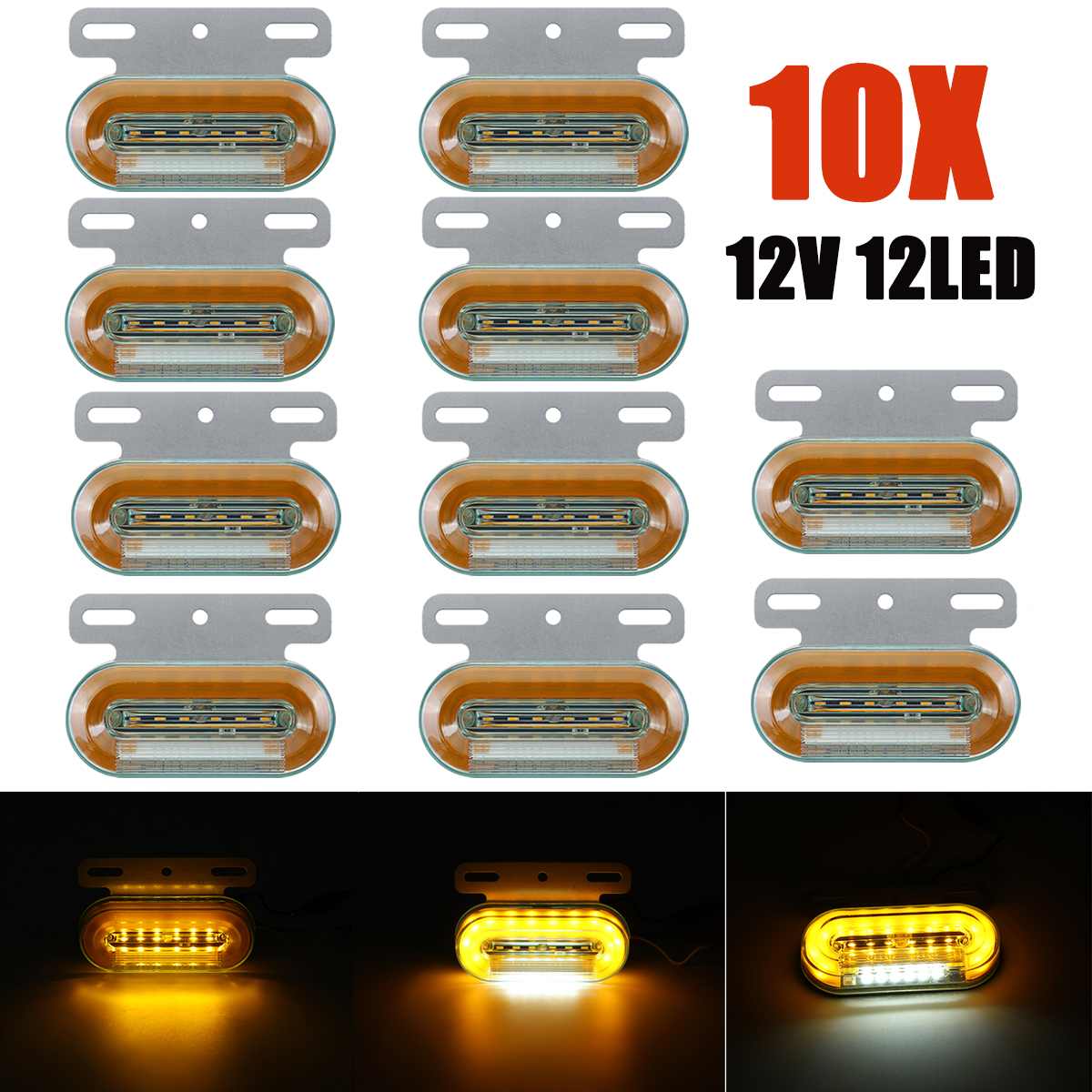 10 stk 12v 12 ledet sidemarkeringslys bil utvendige lys signal blinklys varsel baklys 3 moduser tilhenger lastebil lastebil