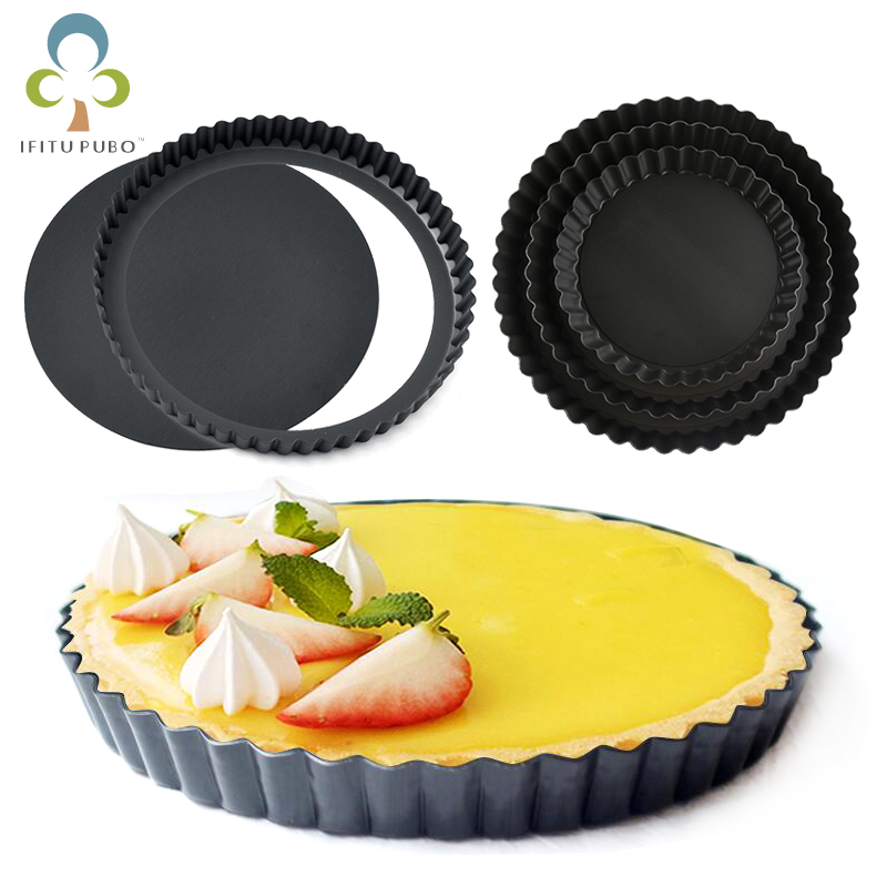 Non-stick Tart Quiche Flan Pan Mallen Pie Pizza Taart Ronde Mould Verwijderbare Losse Bodem Gecanneleerd Zware Pie pan Bakvormen Gyh