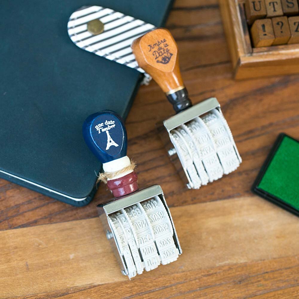 1 stuk datumstempels voor scrapbooking, rubberen datumstempels, houten metalen woorden en datumstempels, wielstempels om zelf te maken
