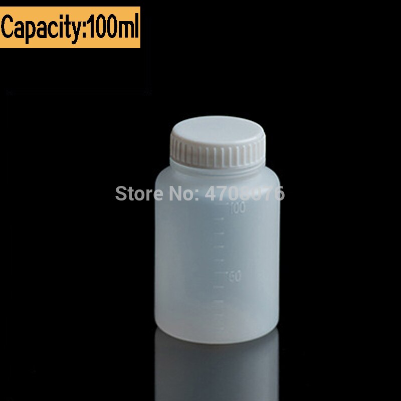 PE laboratory reagent bottle with scale Plastic sample bottle with screw lid wide mouth round for chemical test 100ml 10pcs/pack