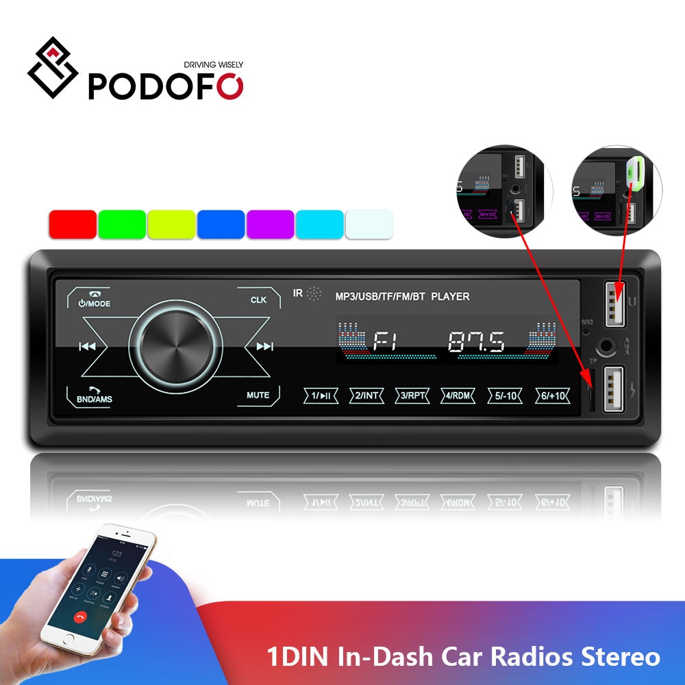 Podofo Autoradio 12V 1din Autoradio Bluetooth Car Stereo In-Dash MP3 Speler Telefoon AUX-IN Fm/Usb/Radio Afstandsbediening Auto Audio