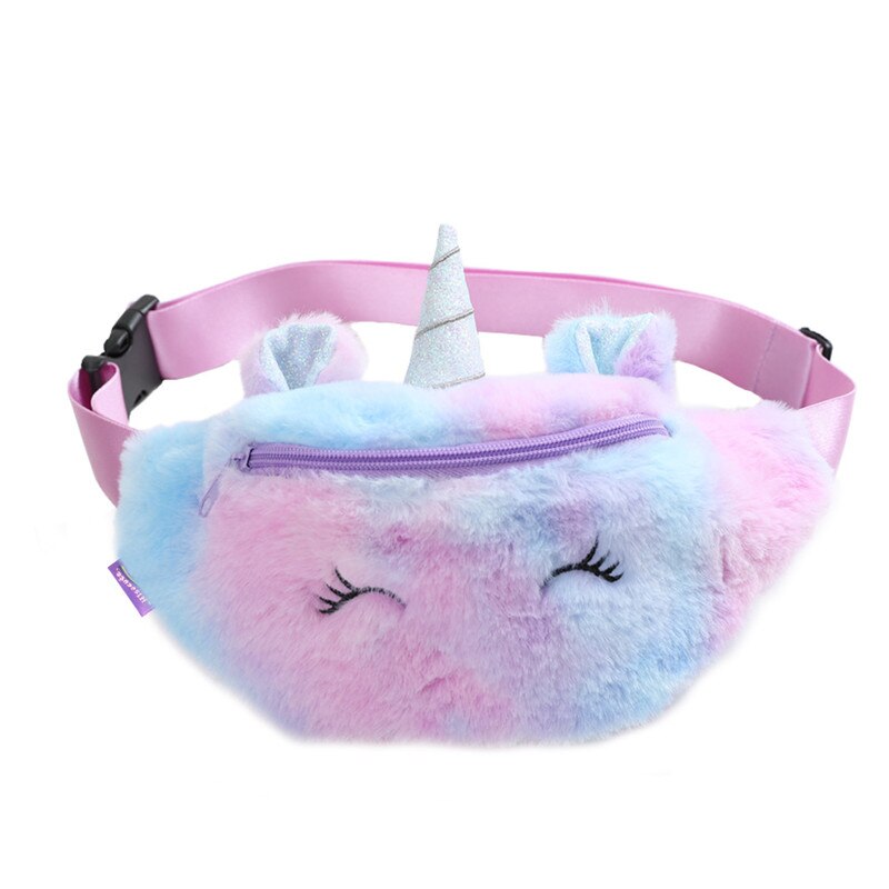 Monsisy Children Belt Bag For Girl Unicorn Fanny Pack Kid Waist Bag Winter Faux Fur Travel Phone Chest Bag Wallet Christmas: Lavender